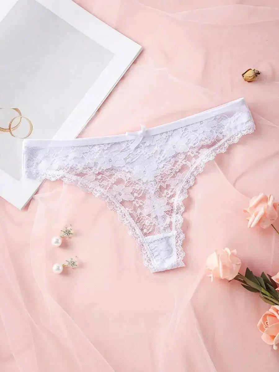 3Pcs Sexy Lace Women Thongs Transparent Women Panties Sexy Underwear Solid Floral G-String Size XS-XL Female Underpants Lingerie luxecrown.co.uk