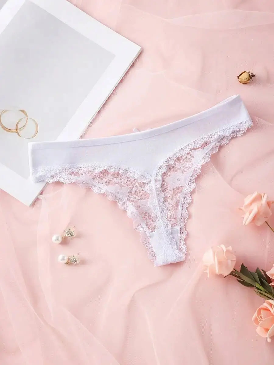 3Pcs Sexy Lace Women Thongs Transparent Women Panties Sexy Underwear Solid Floral G-String Size XS-XL Female Underpants Lingerie luxecrown.co.uk
