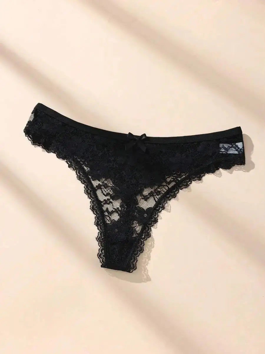 3Pcs Sexy Lace Women Thongs Transparent Women Panties Sexy Underwear Solid Floral G-String Size XS-XL Female Underpants Lingerie luxecrown.co.uk