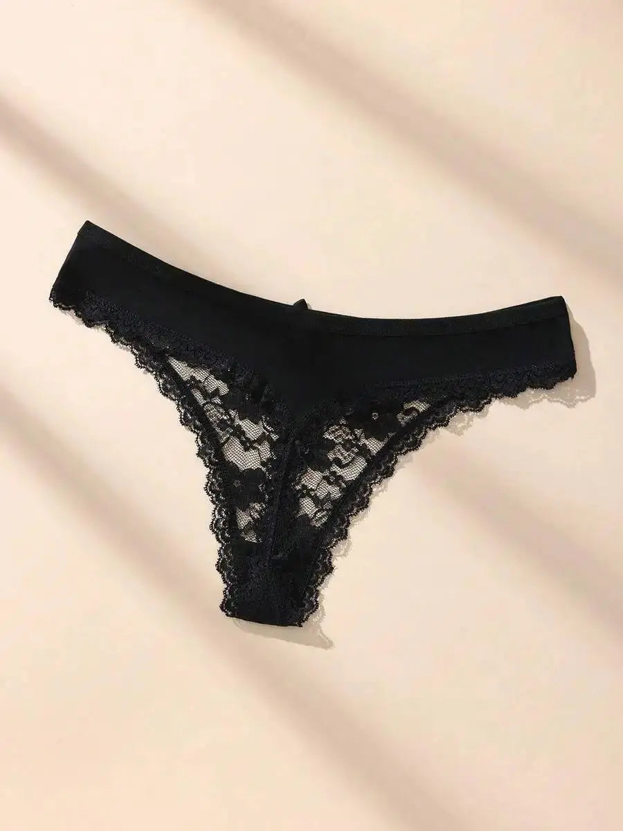 3Pcs Sexy Lace Women Thongs Transparent Women Panties Sexy Underwear Solid Floral G-String Size XS-XL Female Underpants Lingerie luxecrown.co.uk