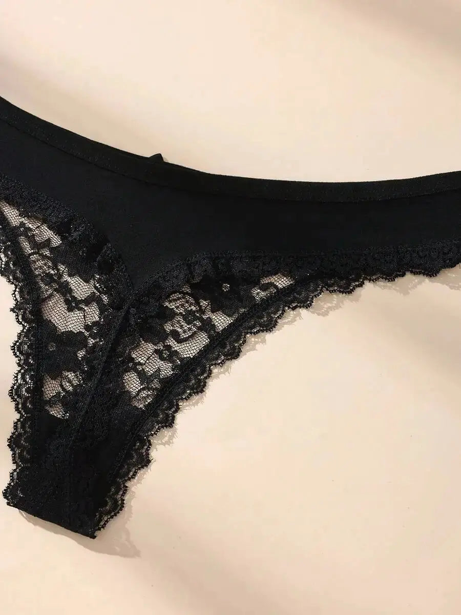 3Pcs Sexy Lace Women Thongs Transparent Women Panties Sexy Underwear Solid Floral G-String Size XS-XL Female Underpants Lingerie luxecrown.co.uk