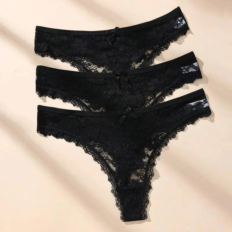 3Pcs Sexy Lace Women Thongs Transparent Women Panties Sexy Underwear Solid Floral G-String Size XS-XL Female Underpants Lingerie luxecrown.co.uk