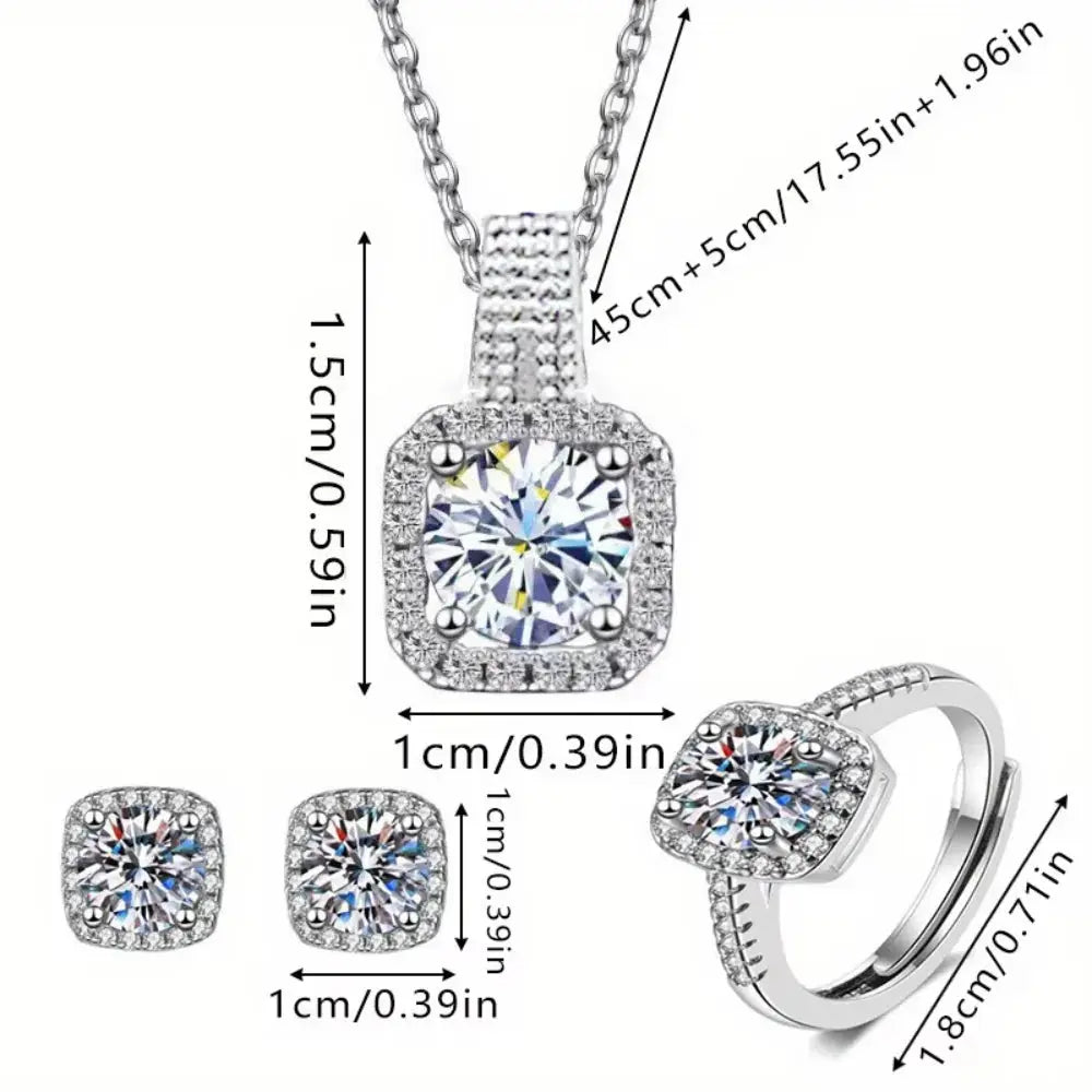 3pcs Set Luxury Brand Shiny Geometric Square Zircon Necklace Earring Rings for Women Charm Fashion Jewelry Set Anniversary Gift Streetsharks