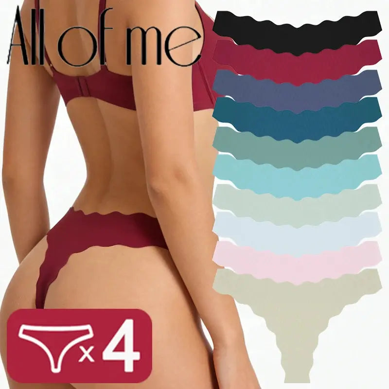 4 Pack Seamless Wavy Edge Thong Underwear for Women Ultra Soft Comfortable Invisible Low Rise Stretch Panties New Color 2026 luxecrown.co.uk