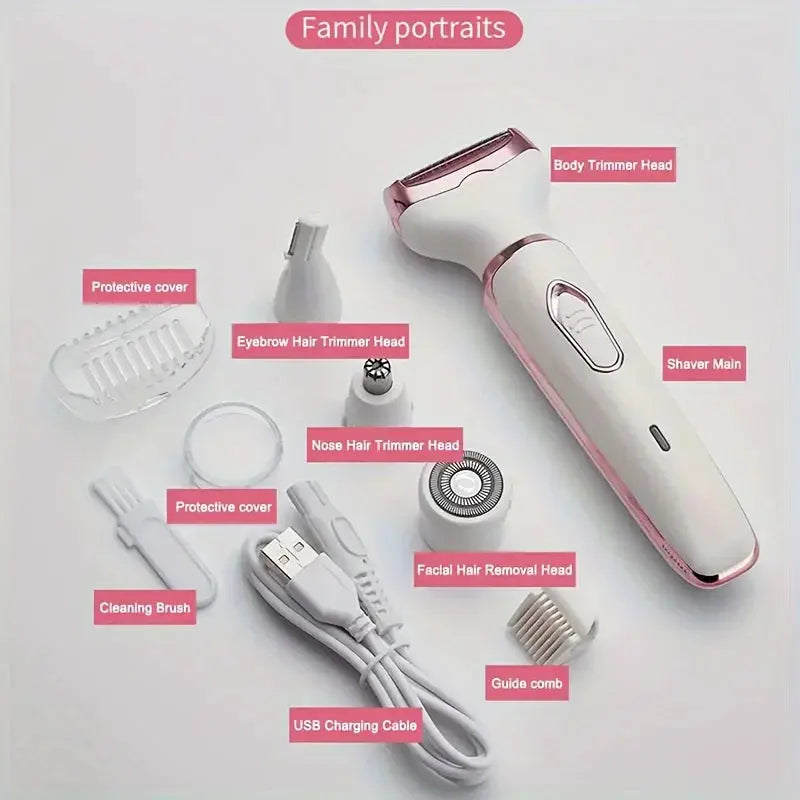 4 in 1 Electric Razor for Women Shaver Lady Shaver Body Hair Trimmer for Armpit Bikini Arm Leg Face Mustache Portable Painless luxecrown.co.uk