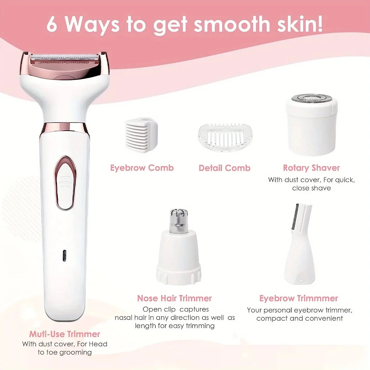 4 in 1 Electric Razor for Women Shaver Lady Shaver Body Hair Trimmer for Armpit Bikini Arm Leg Face Mustache Portable Painless luxecrown.co.uk