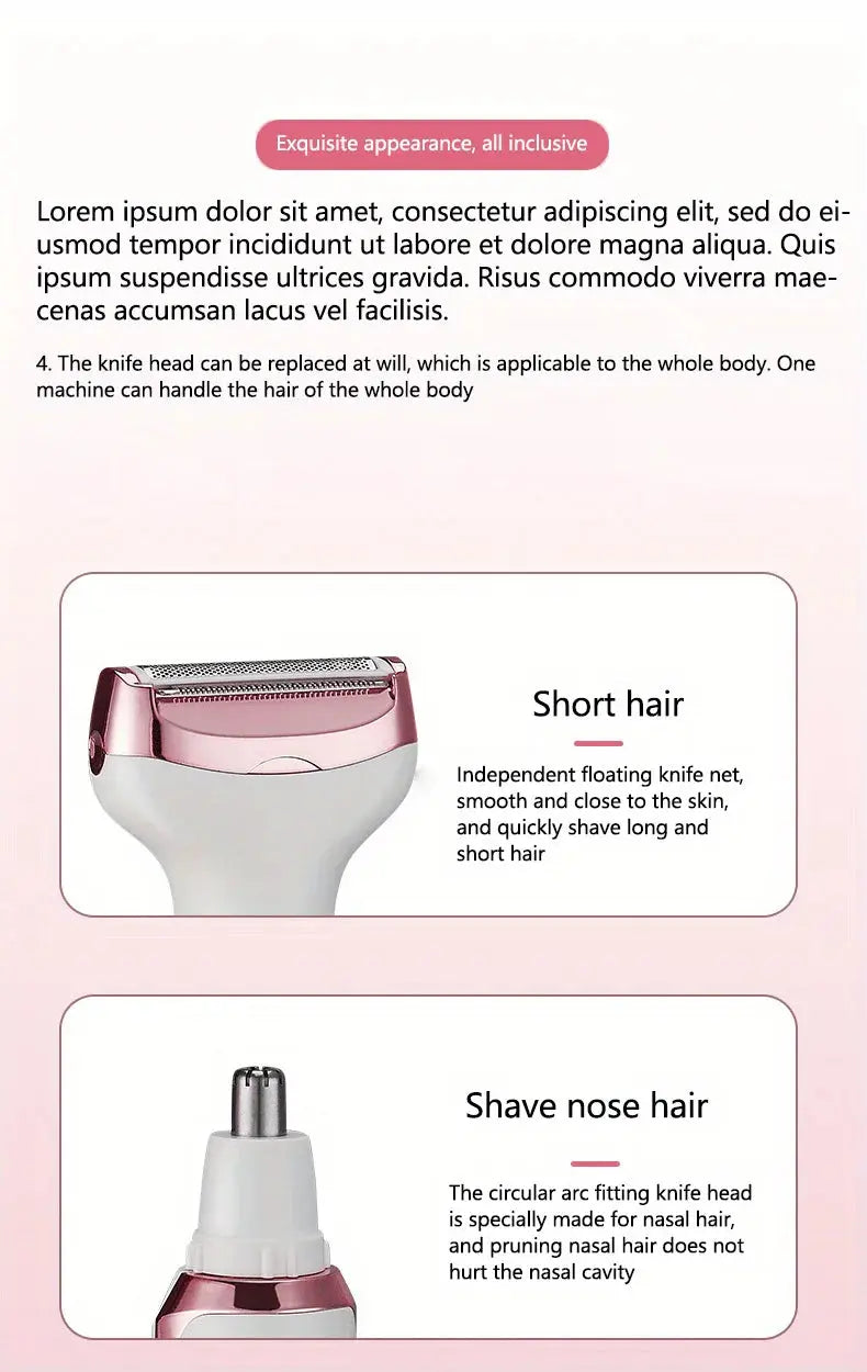 4 in 1 Electric Razor for Women Shaver Lady Shaver Body Hair Trimmer for Armpit Bikini Arm Leg Face Mustache Portable Painless luxecrown.co.uk