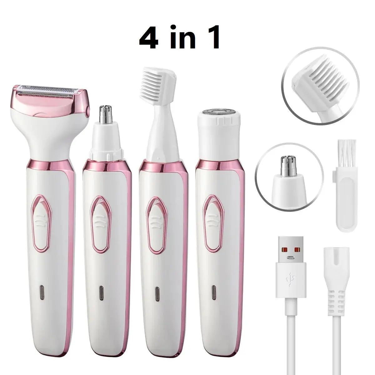 4 in 1 Electric Razor for Women Shaver Lady Shaver Body Hair Trimmer for Armpit Bikini Arm Leg Face Mustache Portable Painless luxecrown.co.uk