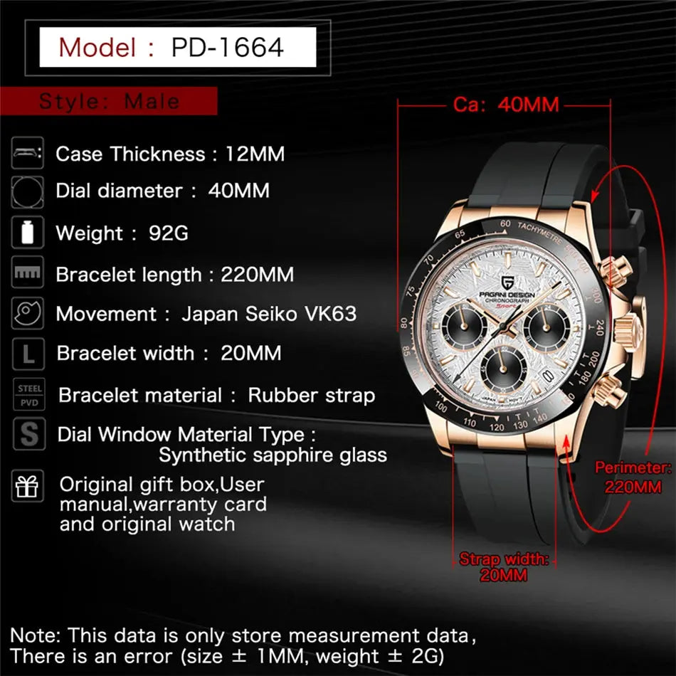 40mm New V2 PAGANI DESIGN Men's Quartz Watches Sapphire Retro Chronograph Stainless Steel Waterproof Watch Men Relogio Masculino luxecrown.co.uk