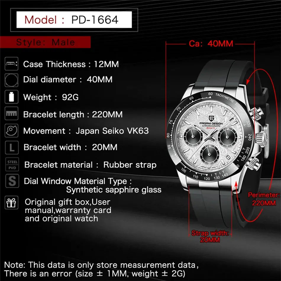 40mm New V2 PAGANI DESIGN Men's Quartz Watches Sapphire Retro Chronograph Stainless Steel Waterproof Watch Men Relogio Masculino luxecrown.co.uk