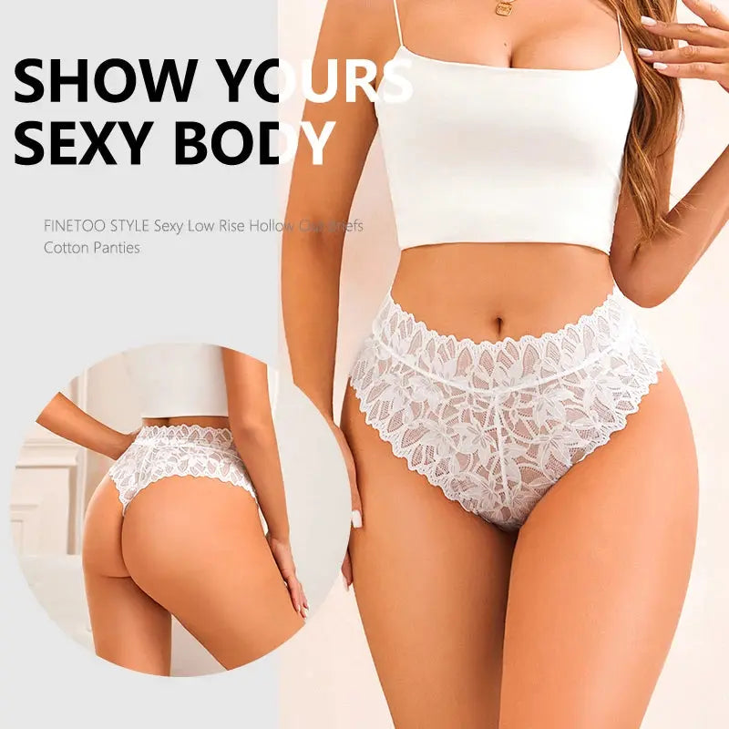 4PCS Women Floral Lace Panties Sexy Perspective G-String High Waist Solid Color Underpants Female Breathable Intimates Lingerie luxecrown.co.uk