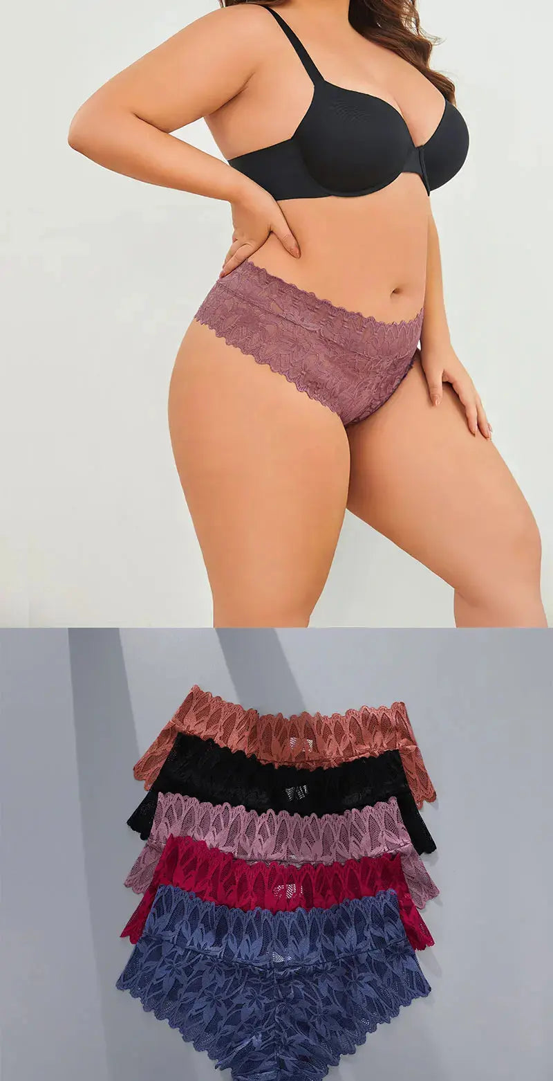 4PCS Women Floral Lace Panties Sexy Perspective G-String High Waist Solid Color Underpants Female Breathable Intimates Lingerie luxecrown.co.uk