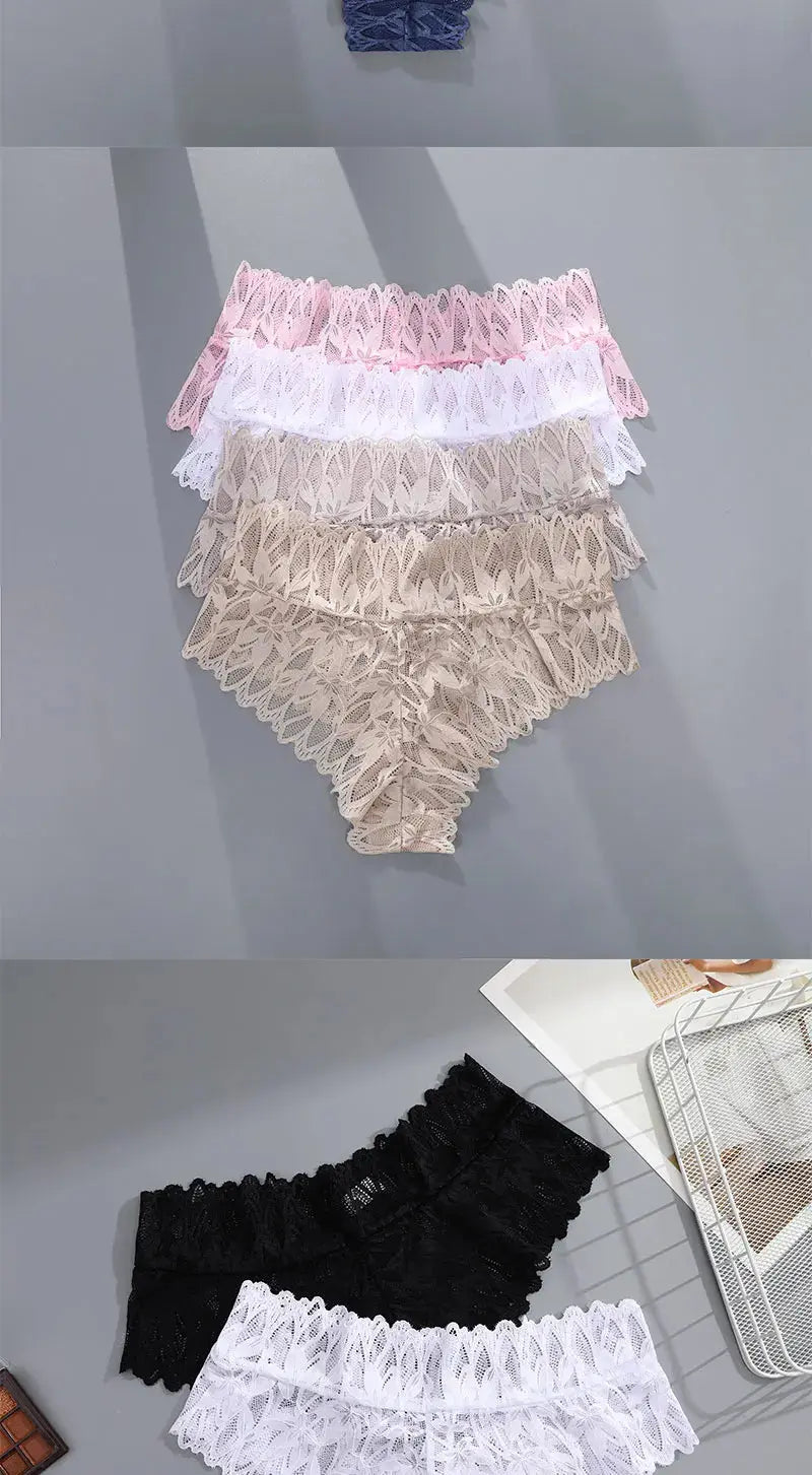 4PCS Women Floral Lace Panties Sexy Perspective G-String High Waist Solid Color Underpants Female Breathable Intimates Lingerie luxecrown.co.uk