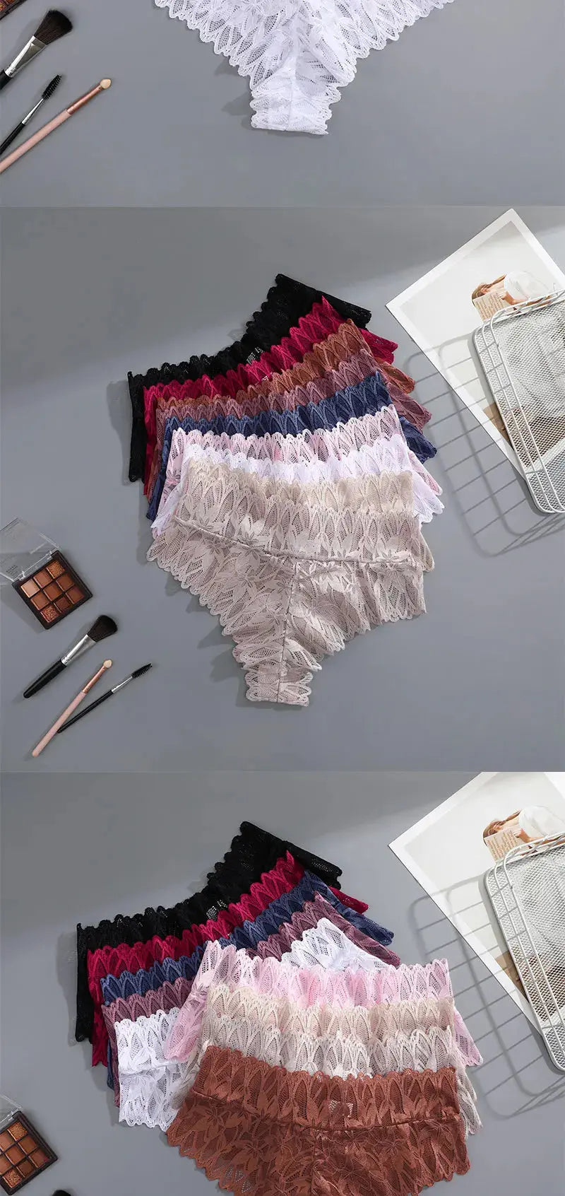 4PCS Women Floral Lace Panties Sexy Perspective G-String High Waist Solid Color Underpants Female Breathable Intimates Lingerie luxecrown.co.uk