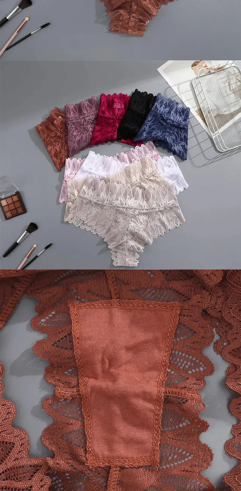 4PCS Women Floral Lace Panties Sexy Perspective G-String High Waist Solid Color Underpants Female Breathable Intimates Lingerie luxecrown.co.uk