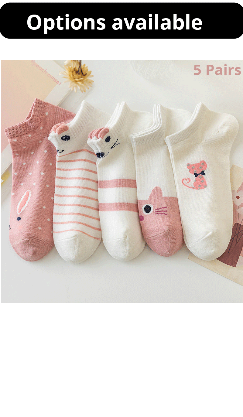 5/10/20 Pairs Women's Short Tube Socks Pink Cat Thin Four Seasons Cute Boat Sockslow Top Ins Trendy Socks luxecrown.co.uk