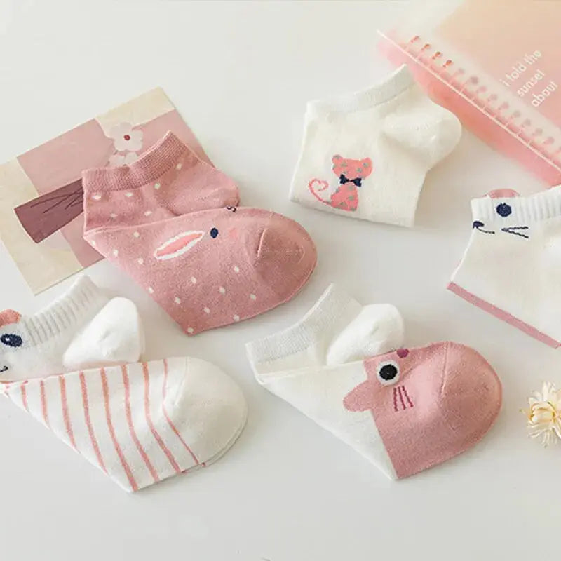 5/10/20 Pairs Women's Short Tube Socks Pink Cat Thin Four Seasons Cute Boat Sockslow Top Ins Trendy Socks luxecrown.co.uk