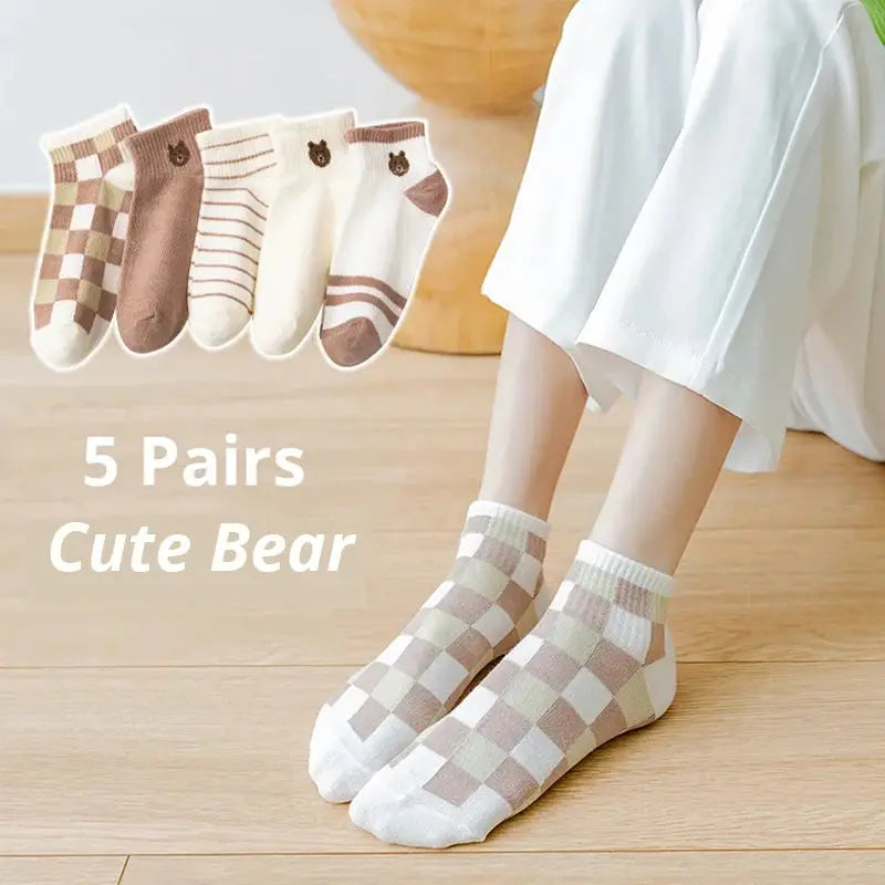 5/10/20 Pairs Women's Short Tube Socks Pink Cat Thin Four Seasons Cute Boat Sockslow Top Ins Trendy Socks luxecrown.co.uk