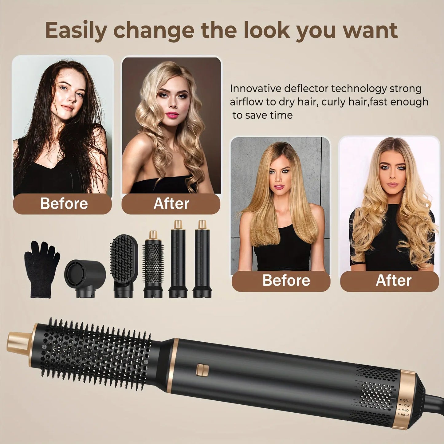 5-in-1 Hot Air UKLISS Styling Brush, Multi-Functional Hair Styling Tools with Replaceable Brush Heads for Women DT Streetsharks