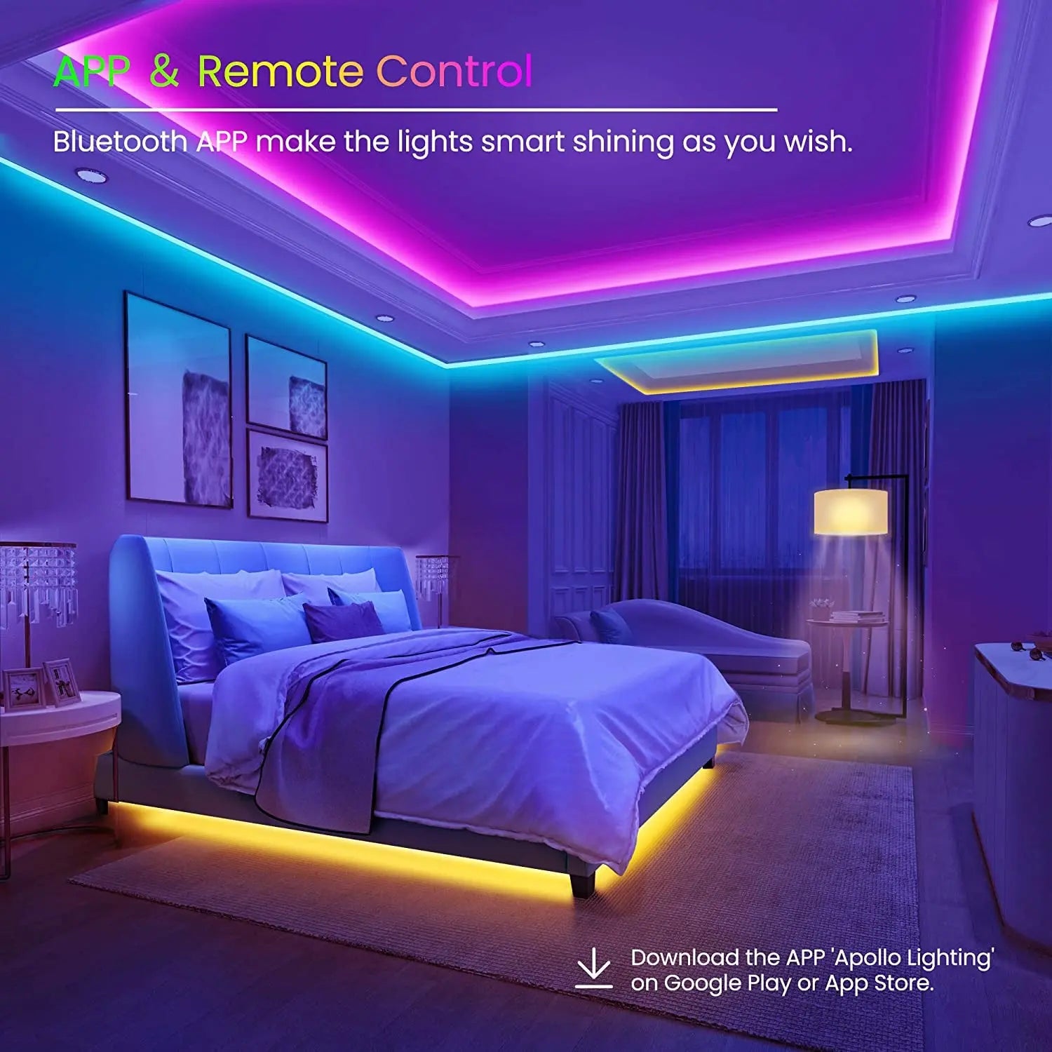 50 FT LED Strip Lights,Bluetooth LED Lights for Bedroom, Color Changing Light Strip with Music Sync, Phone Controller and IR Remote(App+Remote +Mic). - Streetsharks