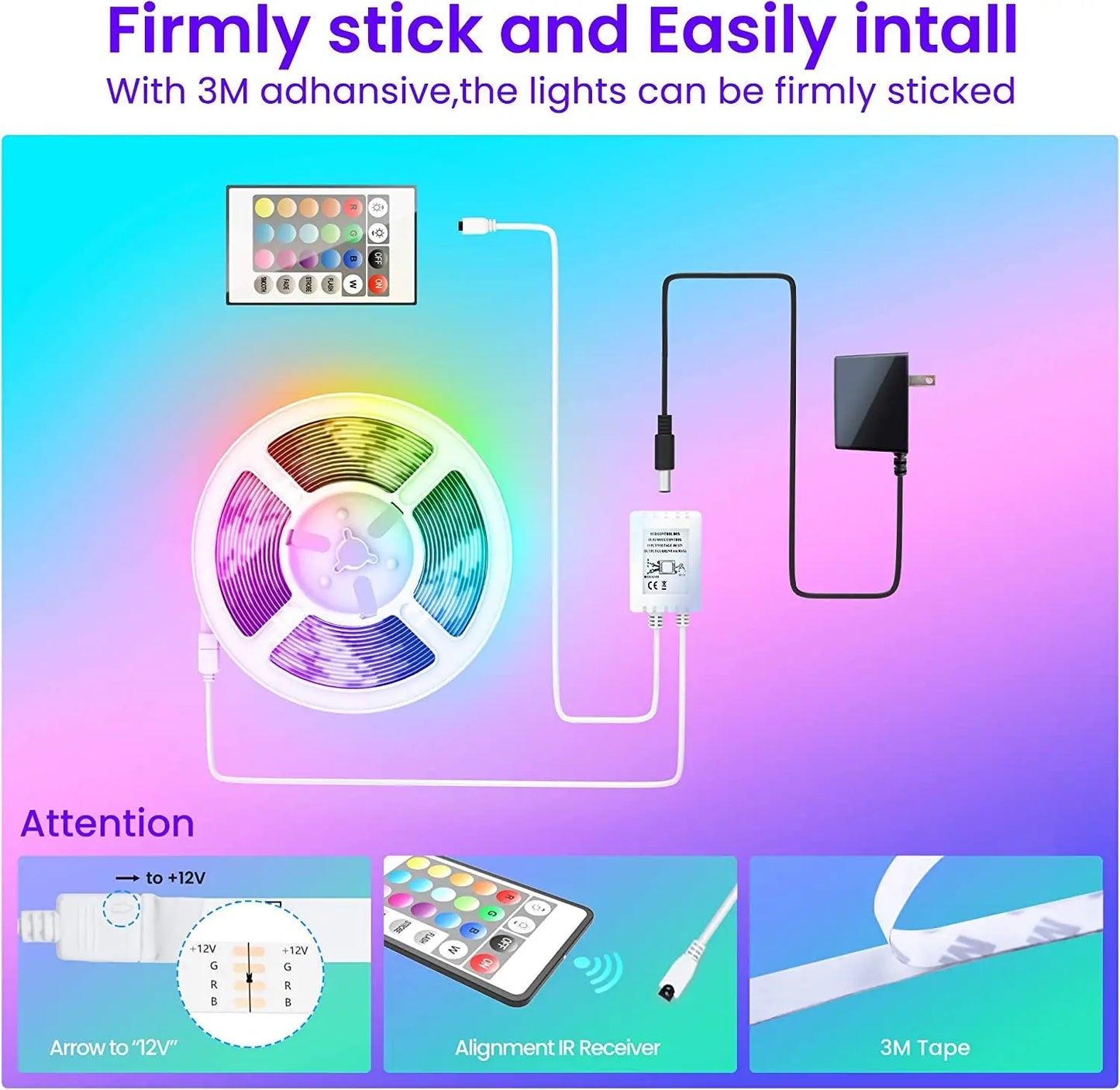 50 FT LED Strip Lights,Bluetooth LED Lights for Bedroom, Color Changing Light Strip with Music Sync, Phone Controller and IR Remote(App+Remote +Mic). - Streetsharks