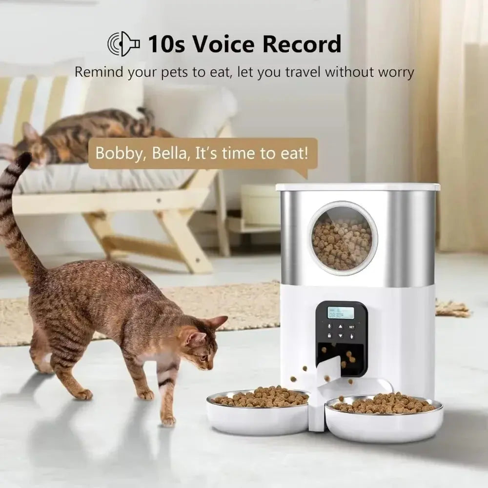 5L Large Capacity Automatic Cat Feeder For 2 Cat & Dog Timer Pet Feeder With Stainless Steel Bowl Pet Dry Food Auto Dispenser luxecrown.co.uk