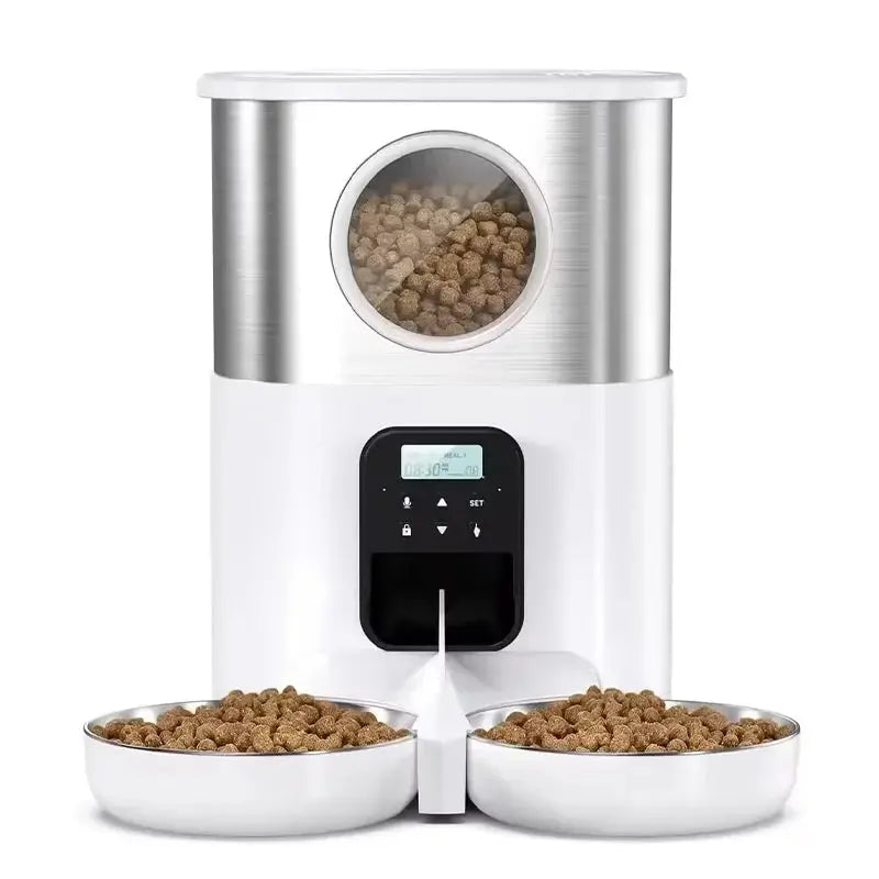 5L Large Capacity Automatic Cat Feeder For 2 Cat & Dog Timer Pet Feeder With Stainless Steel Bowl Pet Dry Food Auto Dispenser luxecrown.co.uk