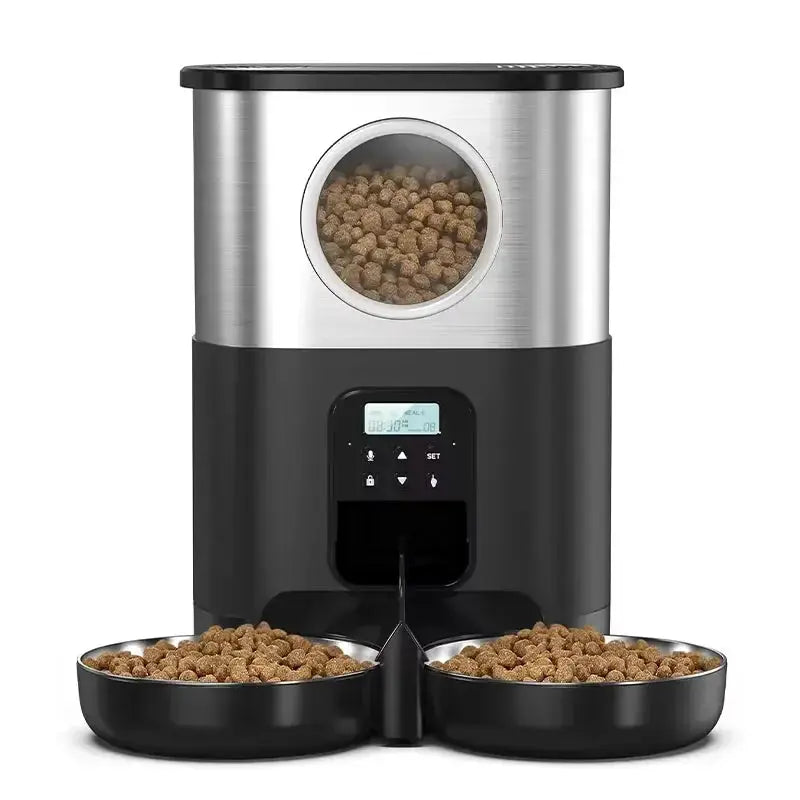 5L Large Capacity Automatic Cat Feeder For 2 Cat & Dog Timer Pet Feeder With Stainless Steel Bowl Pet Dry Food Auto Dispenser luxecrown.co.uk
