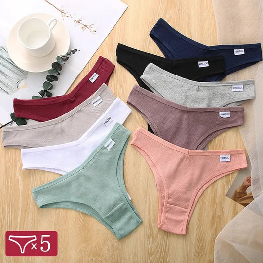 5Pcs/Set Women Cotton Brazilian Panties V Waist Female Underwear Comfortable Underwear Low Rise T-Back Bikini Girls Lingerie New luxecrown.co.uk