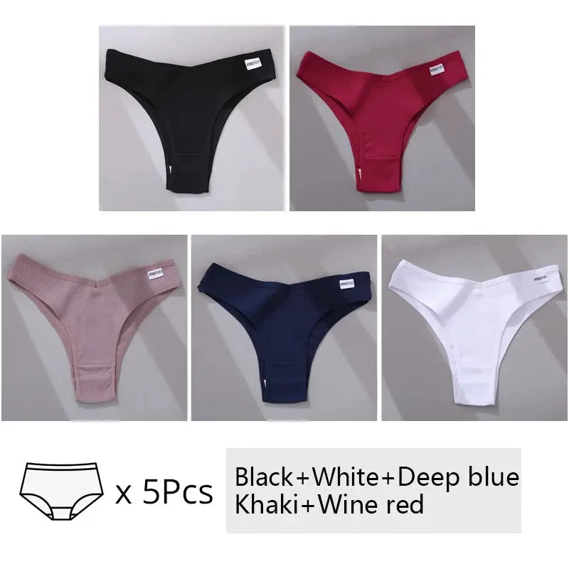5Pcs/Set Women Cotton Brazilian Panties V Waist Female Underwear Comfortable Underwear Low Rise T-Back Bikini Girls Lingerie New luxecrown.co.uk