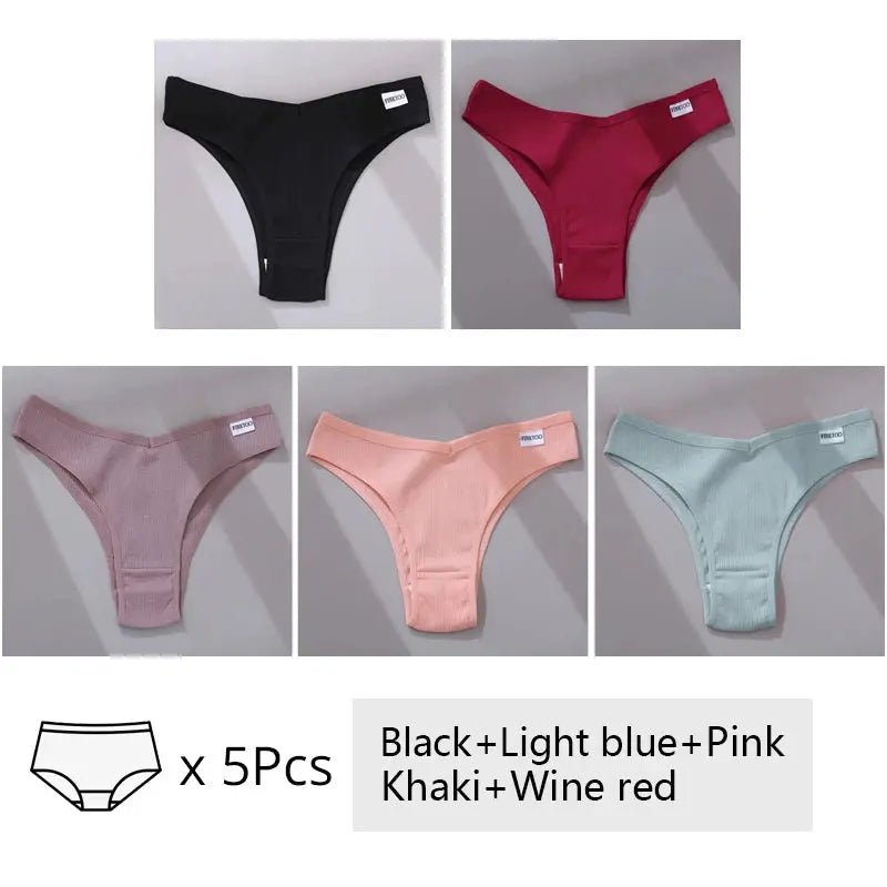 5Pcs/Set Women Cotton Brazilian Panties V Waist Female Underwear Comfortable Underwear Low Rise T-Back Bikini Girls Lingerie New luxecrown.co.uk