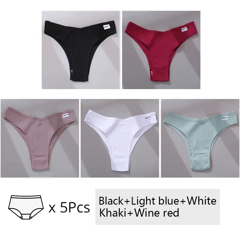 5Pcs/Set Women Cotton Brazilian Panties V Waist Female Underwear Comfortable Underwear Low Rise T-Back Bikini Girls Lingerie New luxecrown.co.uk