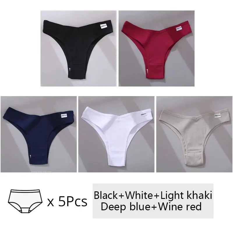 5Pcs/Set Women Cotton Brazilian Panties V Waist Female Underwear Comfortable Underwear Low Rise T-Back Bikini Girls Lingerie New luxecrown.co.uk