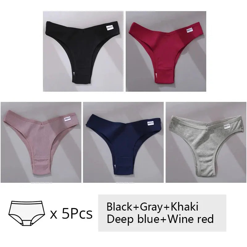 5Pcs/Set Women Cotton Brazilian Panties V Waist Female Underwear Comfortable Underwear Low Rise T-Back Bikini Girls Lingerie New luxecrown.co.uk