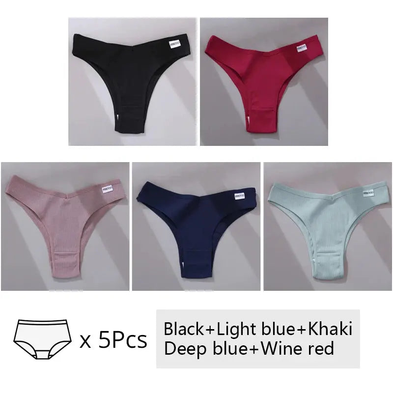 5Pcs/Set Women Cotton Brazilian Panties V Waist Female Underwear Comfortable Underwear Low Rise T-Back Bikini Girls Lingerie New luxecrown.co.uk