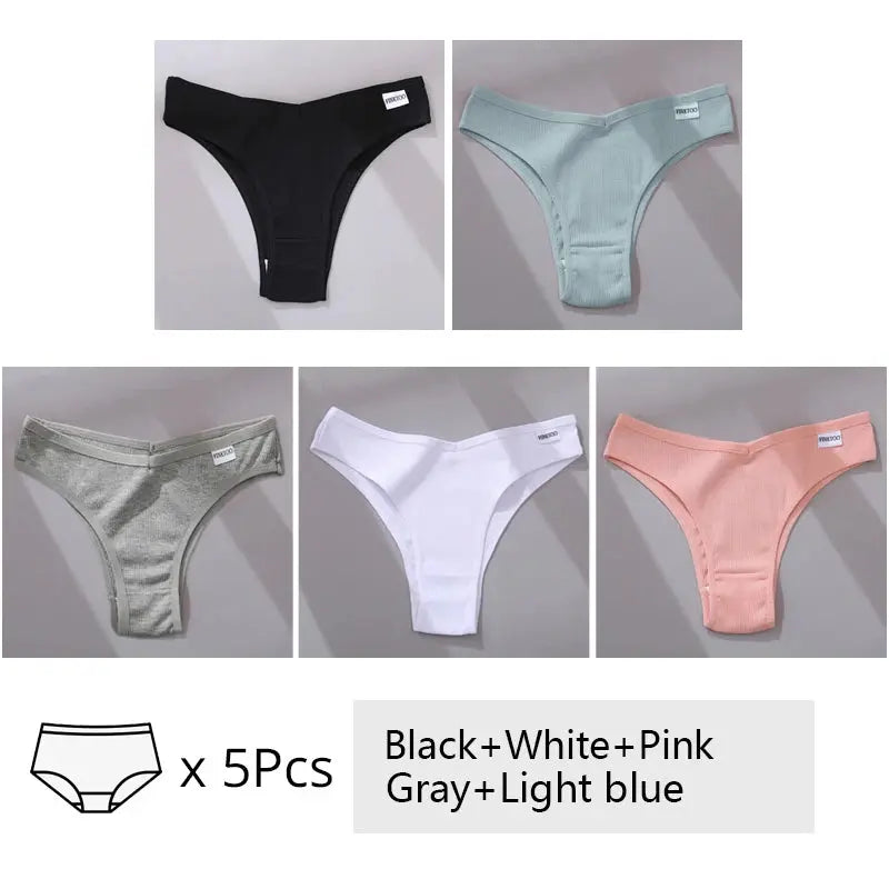 5Pcs/Set Women Cotton Brazilian Panties V Waist Female Underwear Comfortable Underwear Low Rise T-Back Bikini Girls Lingerie New luxecrown.co.uk