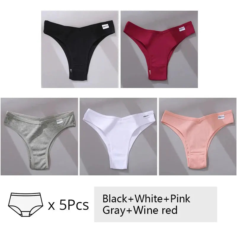 5Pcs/Set Women Cotton Brazilian Panties V Waist Female Underwear Comfortable Underwear Low Rise T-Back Bikini Girls Lingerie New luxecrown.co.uk