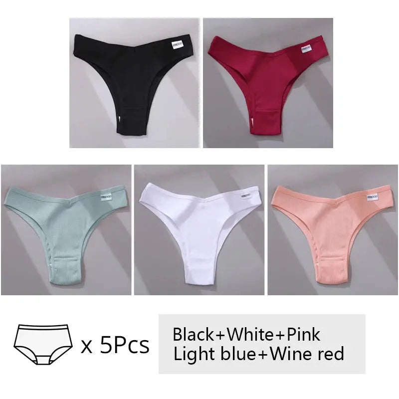 5Pcs/Set Women Cotton Brazilian Panties V Waist Female Underwear Comfortable Underwear Low Rise T-Back Bikini Girls Lingerie New luxecrown.co.uk