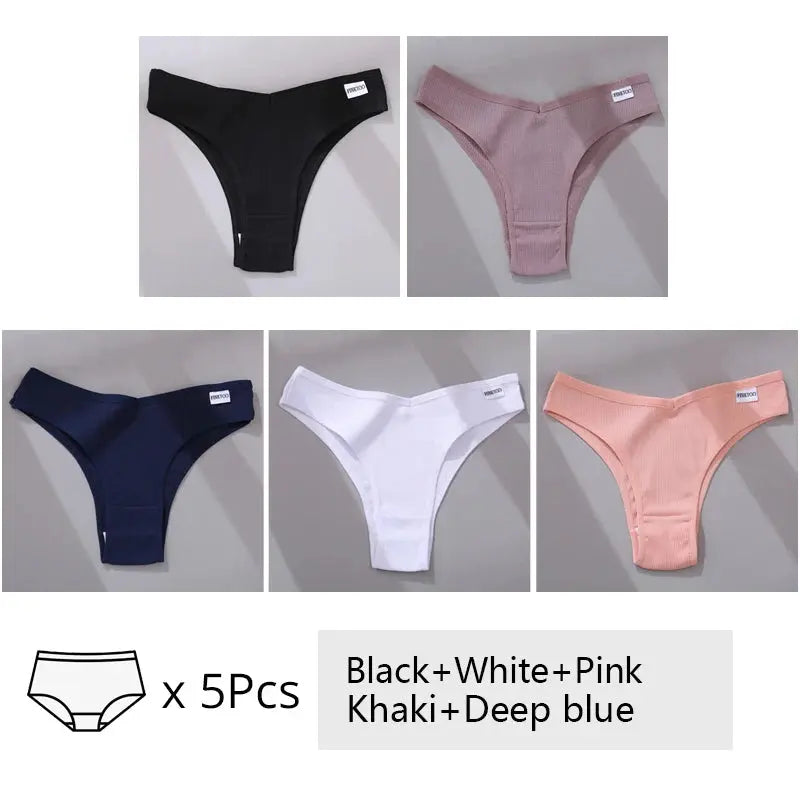 5Pcs/Set Women Cotton Brazilian Panties V Waist Female Underwear Comfortable Underwear Low Rise T-Back Bikini Girls Lingerie New luxecrown.co.uk