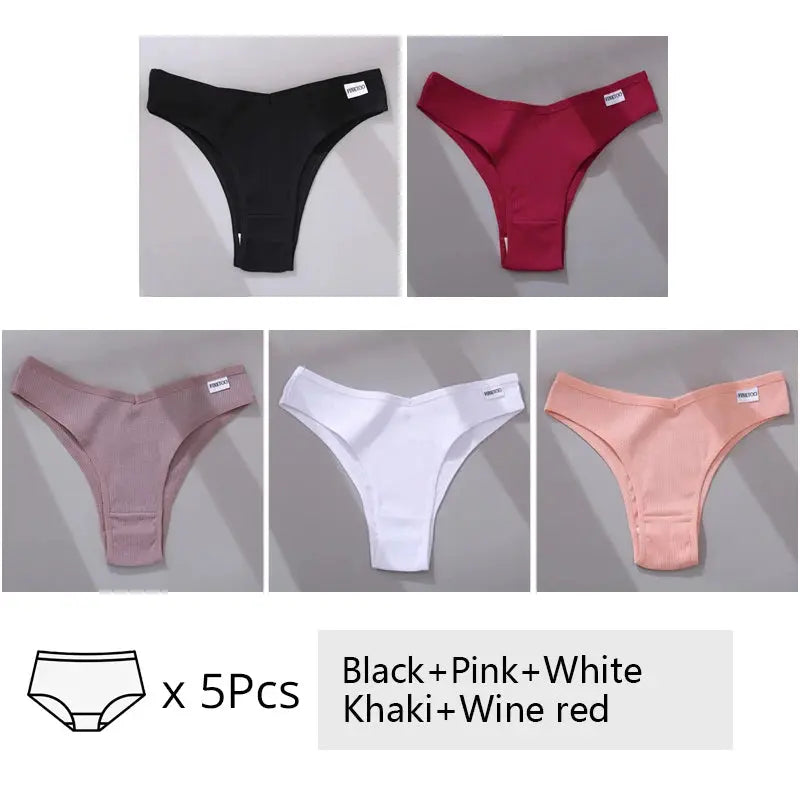 5Pcs/Set Women Cotton Brazilian Panties V Waist Female Underwear Comfortable Underwear Low Rise T-Back Bikini Girls Lingerie New luxecrown.co.uk