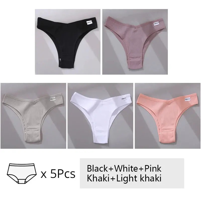 5Pcs/Set Women Cotton Brazilian Panties V Waist Female Underwear Comfortable Underwear Low Rise T-Back Bikini Girls Lingerie New luxecrown.co.uk