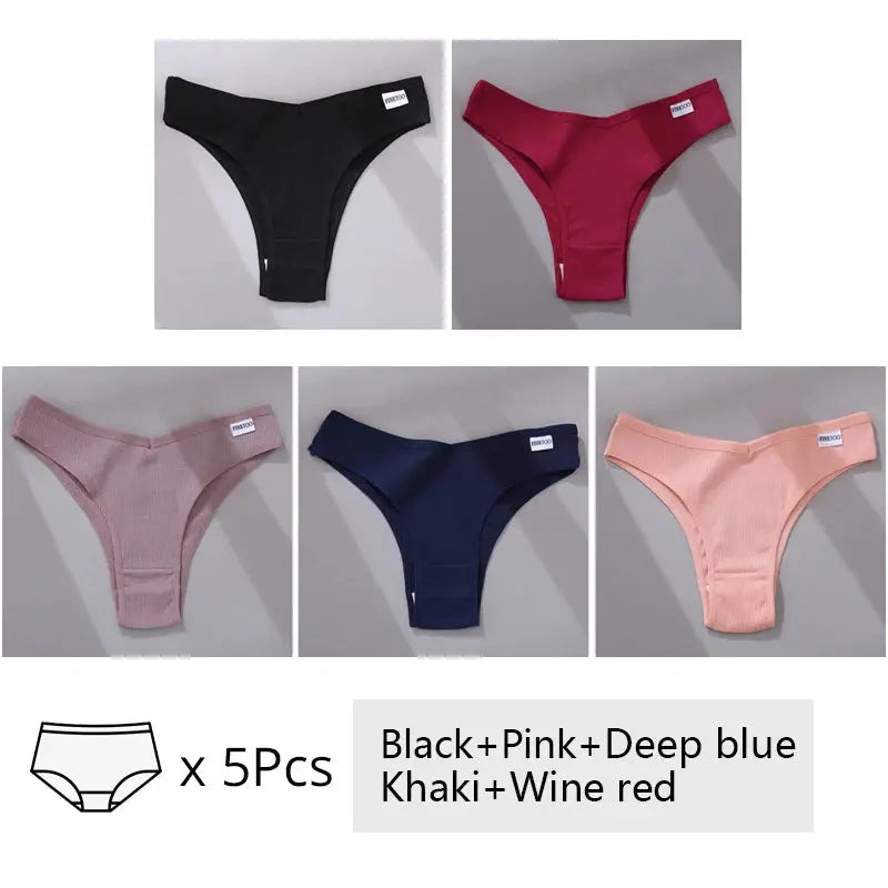 5Pcs/Set Women Cotton Brazilian Panties V Waist Female Underwear Comfortable Underwear Low Rise T-Back Bikini Girls Lingerie New luxecrown.co.uk