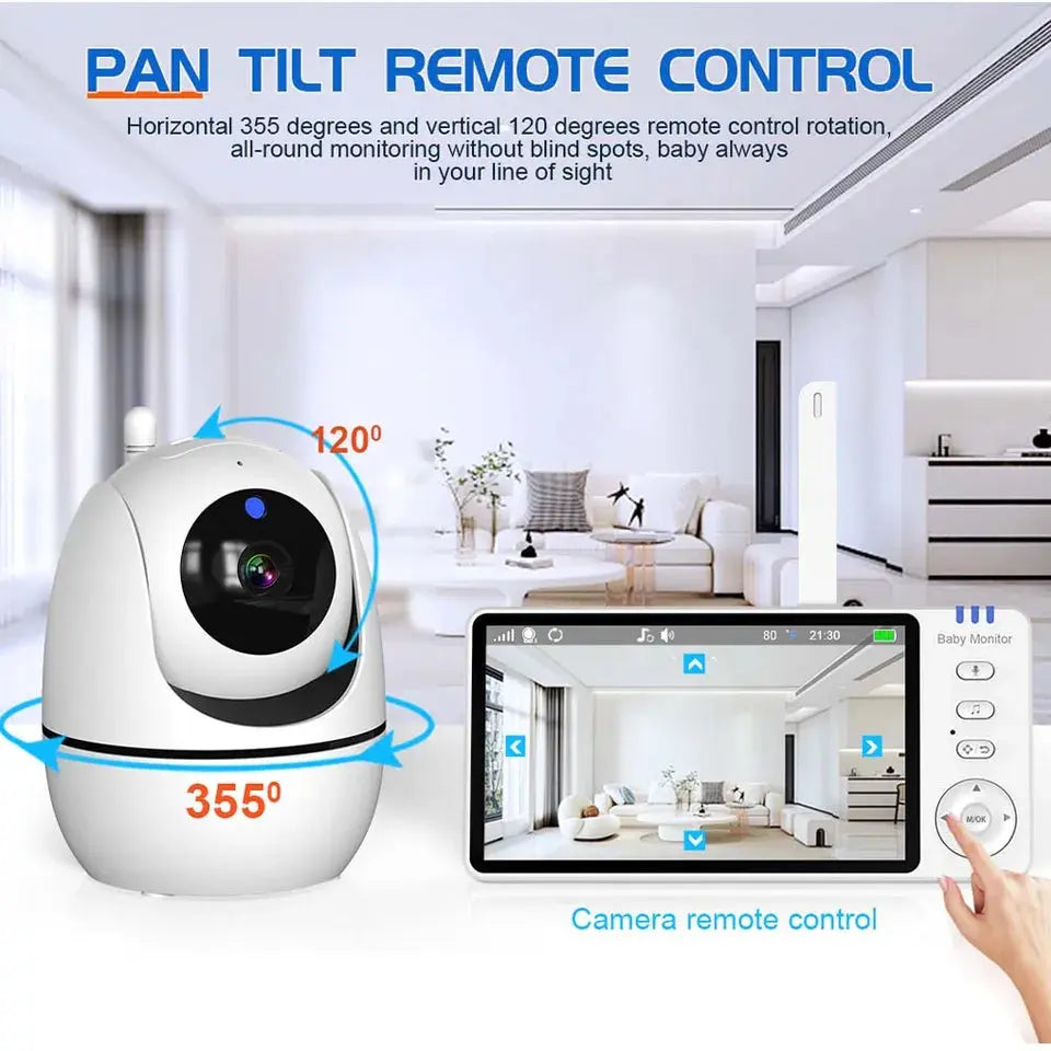5'' Video Baby Monitor 2.4G Mother Kids Night Vision Zoom PTZ Video Surveillance Cameras With Temperature display Screen ABM501