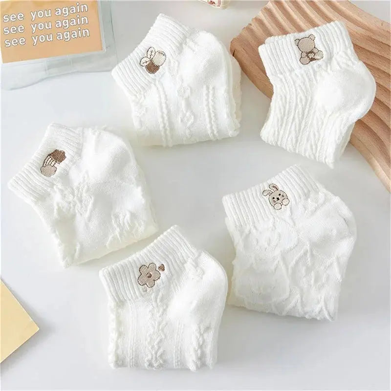 5pairs Women Socks Spring Summer Cute Bear Rabbit Rainbow Print Ankle Socks Casual Short Socks luxecrown.co.uk
