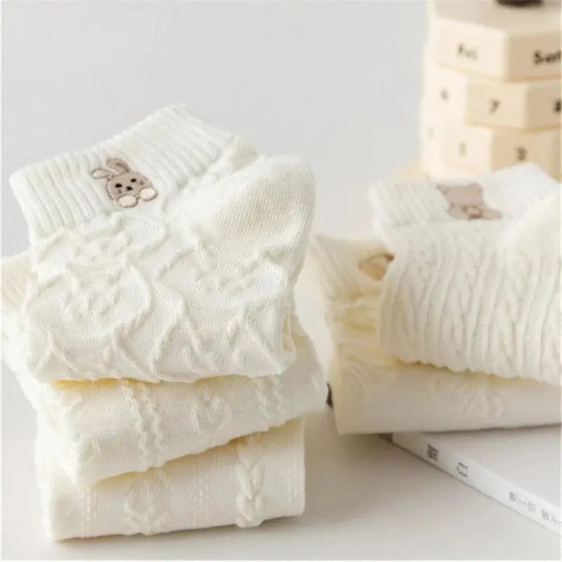 5pairs Women Socks Spring Summer Cute Bear Rabbit Rainbow Print Ankle Socks Casual Short Socks luxecrown.co.uk