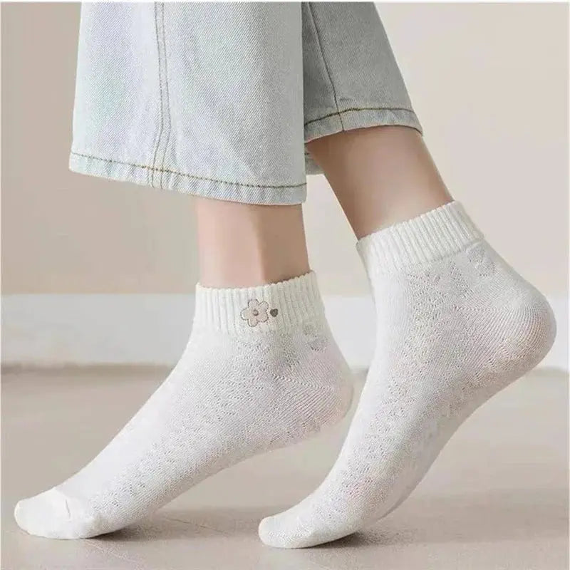 5pairs Women Socks Spring Summer Cute Bear Rabbit Rainbow Print Ankle Socks Casual Short Socks luxecrown.co.uk