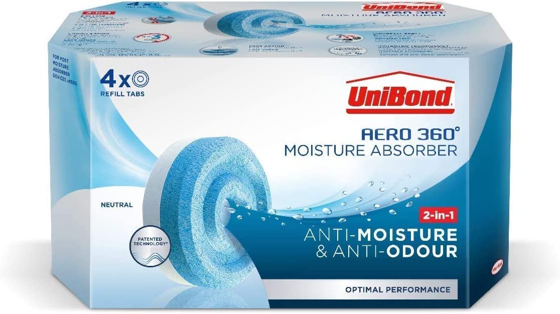 UniBond AERO 360° Moisture Absorber Neutral Refill Tab, ultra-absorbent and odour-neutralising, for AERO 360° Dehumidifier, Condensation Absorbers, 450 g ( Pack of 4) Streetsharks