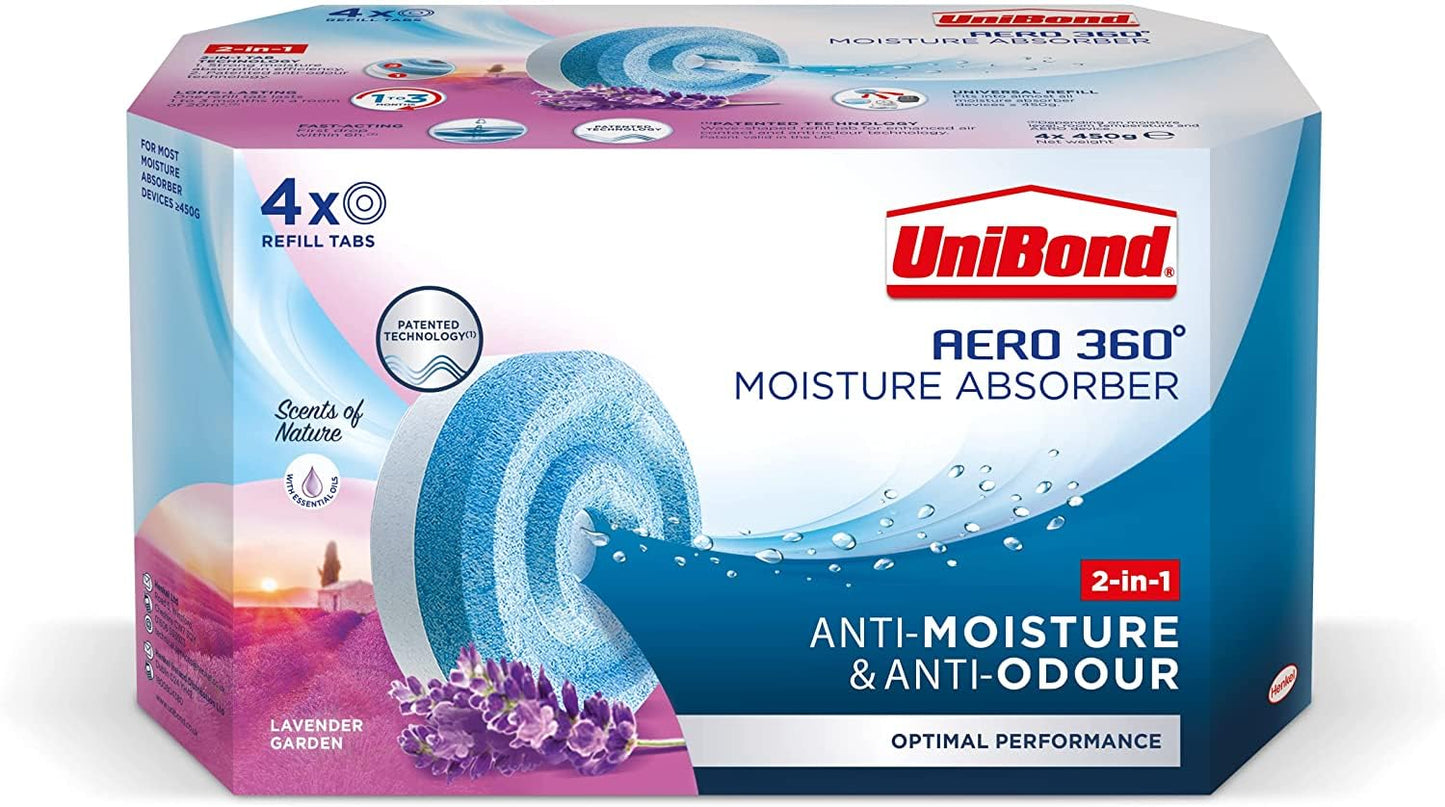UniBond AERO 360° Moisture Absorber Neutral Refill Tab, ultra-absorbent and odour-neutralising, for AERO 360° Dehumidifier, Condensation Absorbers, 450 g ( Pack of 4) Streetsharks