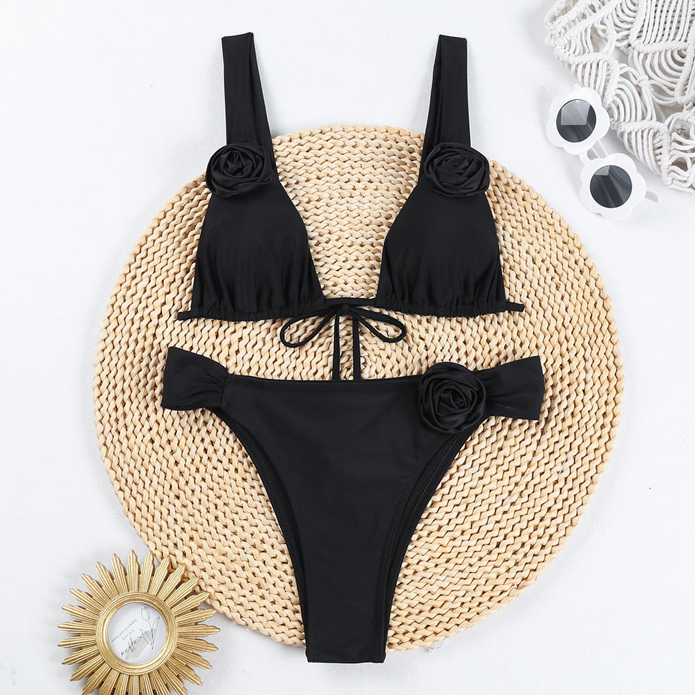 Summer Beach Bikini 3D Three-dimensional Flowers Bikini Set Sexy Solid Color Swimsuit Womens Clothing StreetSharks