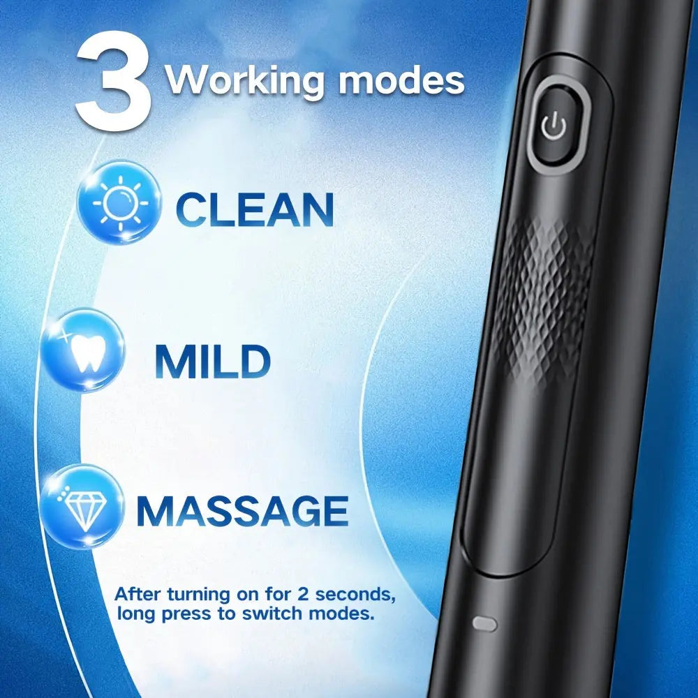 8 Interchangeable Heads Electric Toothbrush, Soft and Gentle for Adults, 3 Modes, Travel-Friendly Oral Care DT Streetsharks